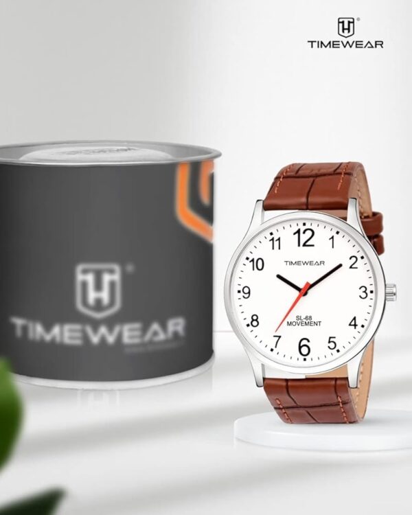 TIMEWEAR New Track Number Dial, Day & Date, Brown Leather Strap Analog Watch - For Men - Image 4