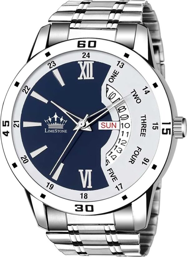 LIMESTONE  Day and Date Functioning Olive Green Dial Metal Strap Quartz Water Resistant Analog Watch - For Men LS3225 - Image 2